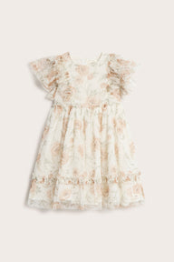 Kids white floral mesh dress