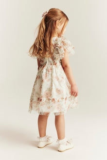Kids white floral mesh dress
