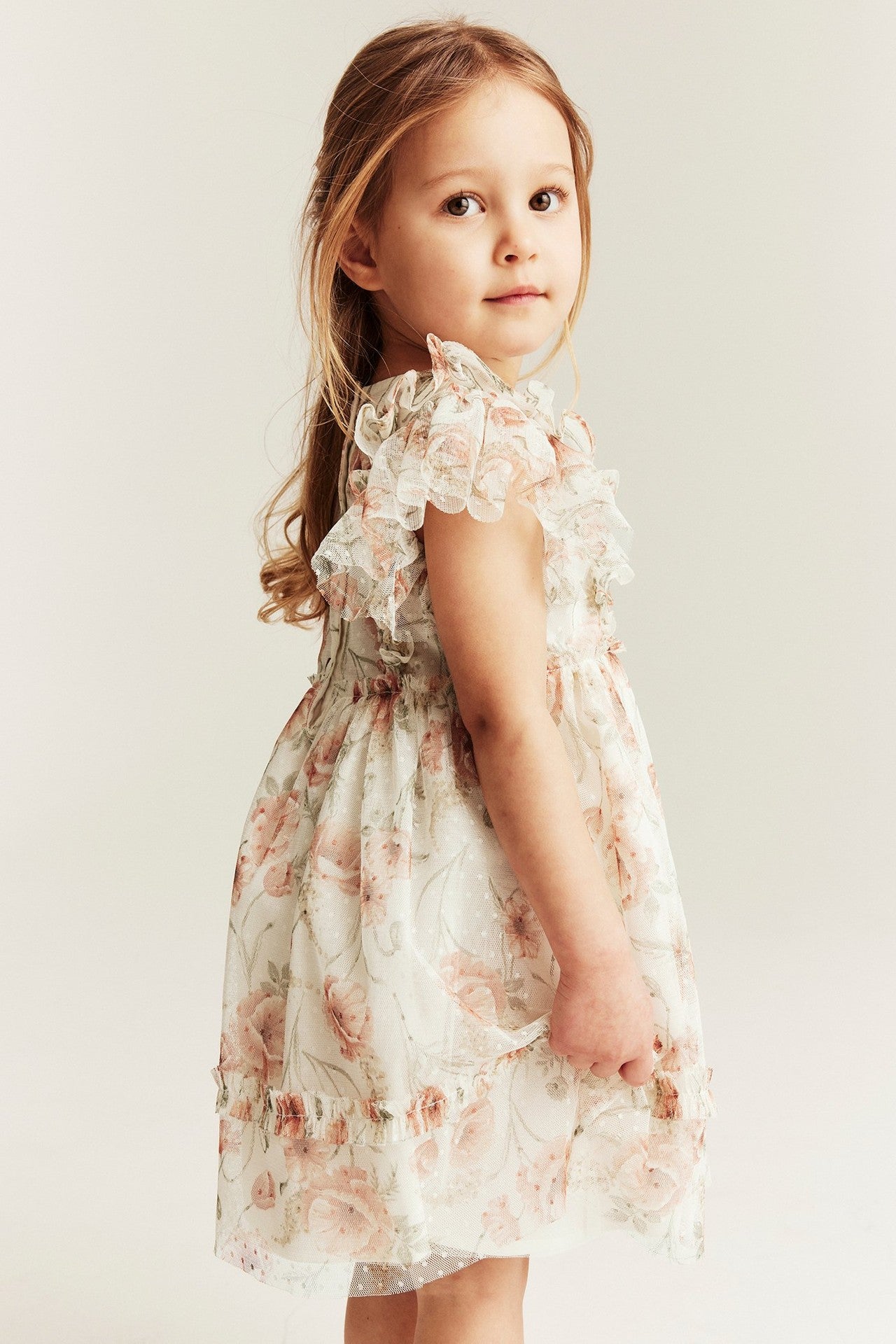 Kids white floral mesh dress