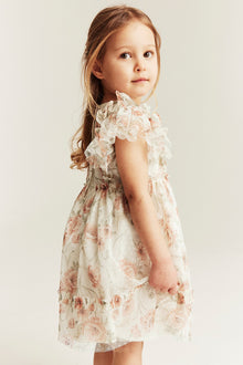 Kids white floral mesh dress