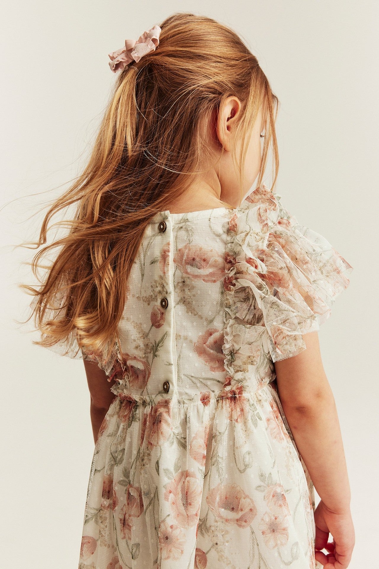 Kids white floral mesh dress