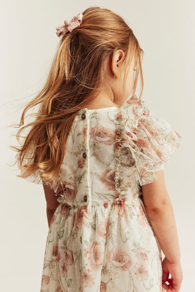 Kids white floral mesh dress