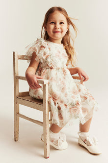 Kids white floral mesh dress