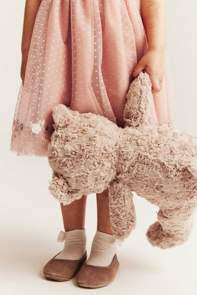 Kids pink mesh dress with ruffles