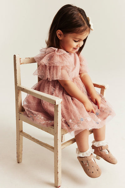 Baby pink mesh dress with ruffles