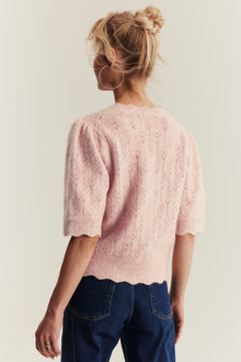 Women's pink wool blend short-sleeve cardigan