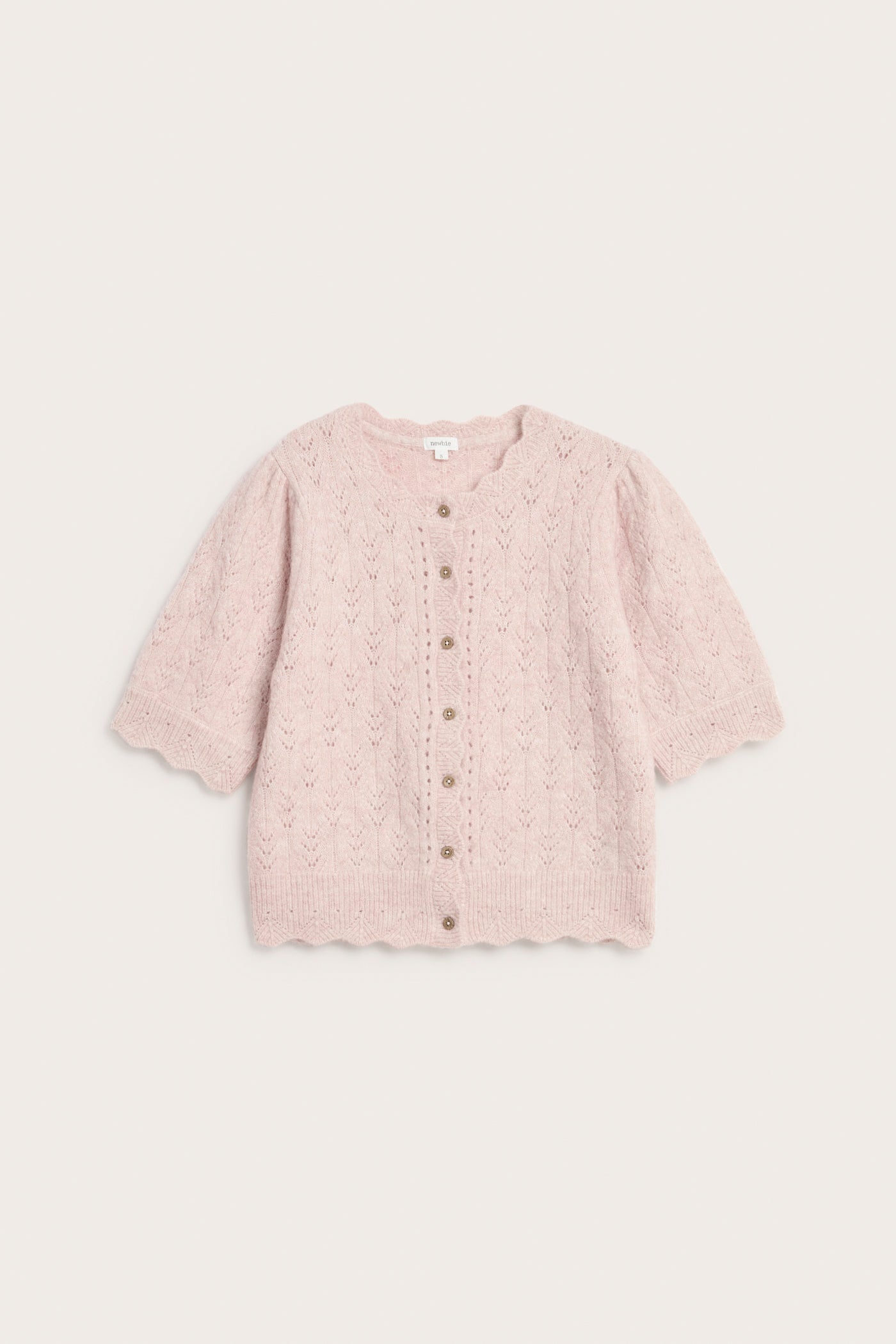 Women's pink wool blend short-sleeve cardigan