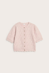 Women's pink wool blend short-sleeve cardigan