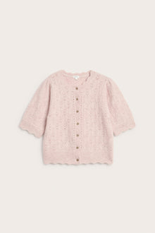 Women's pink wool blend short-sleeve cardigan