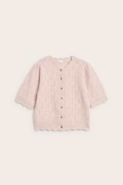 Women's pink wool blend short-sleeve cardigan