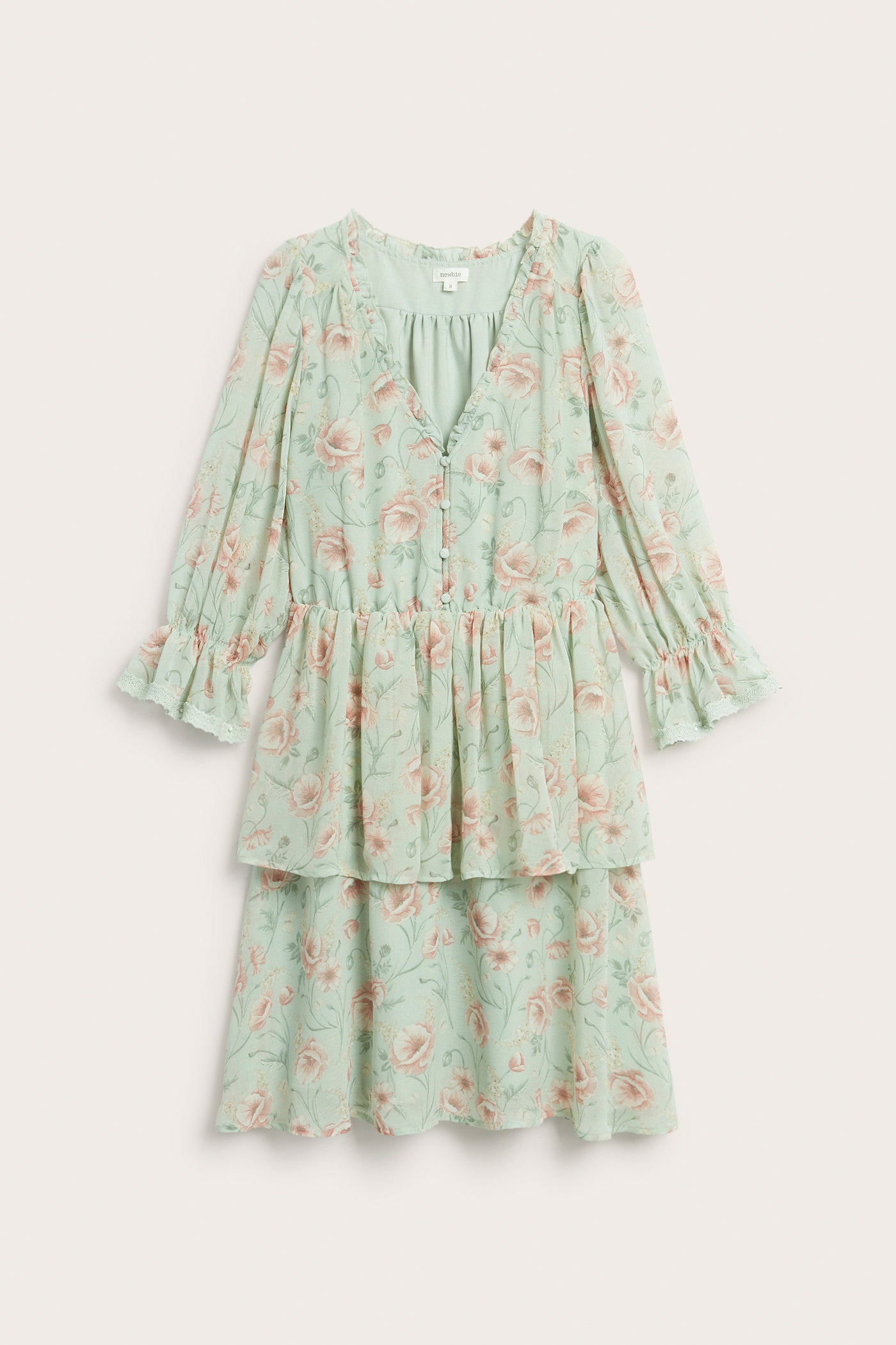 Women's green floral short chiffon dress