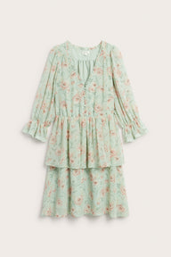 Women's green floral short chiffon dress