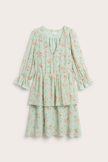 Women's green floral short chiffon dress