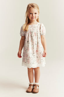 Kids white floral puff sleeve dress