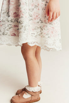 Kids white floral puff sleeve dress