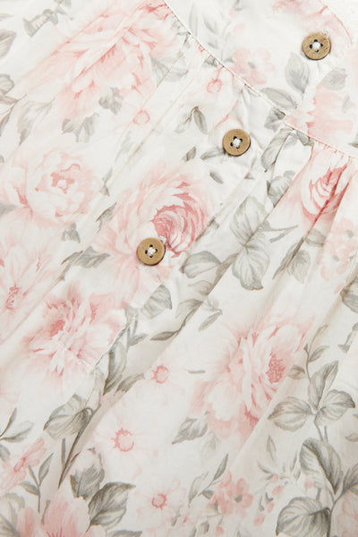 Kids white floral puff sleeve dress