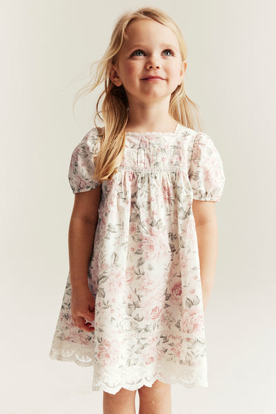 Kids white floral puff sleeve dress