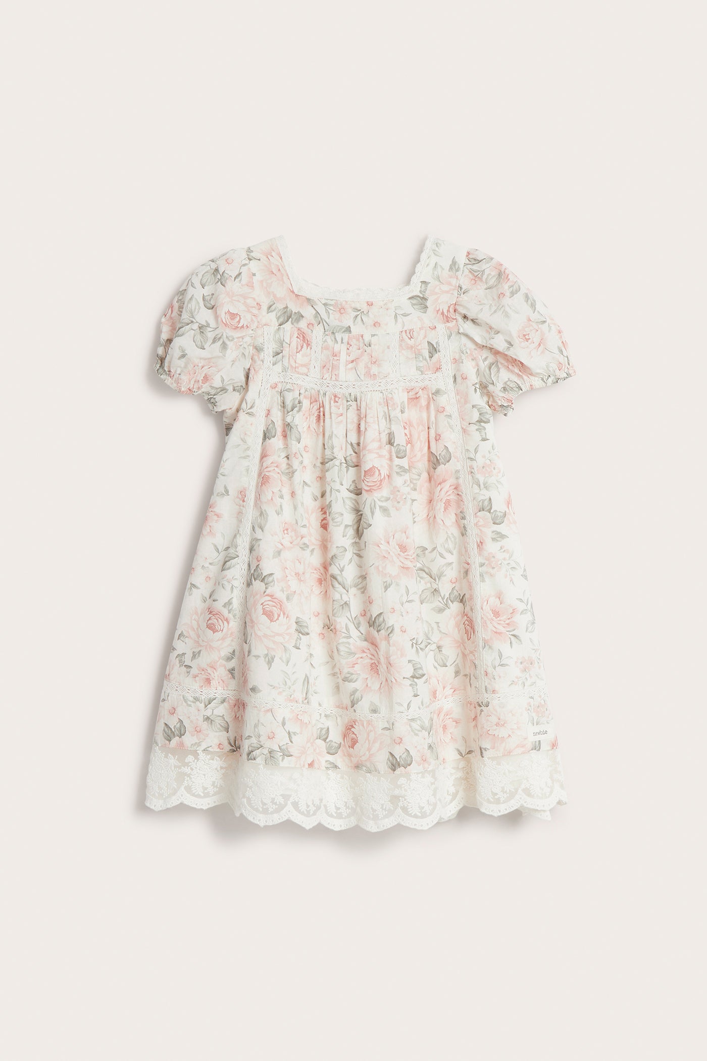Kids white floral puff sleeve dress
