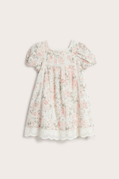 Kids white floral puff sleeve dress