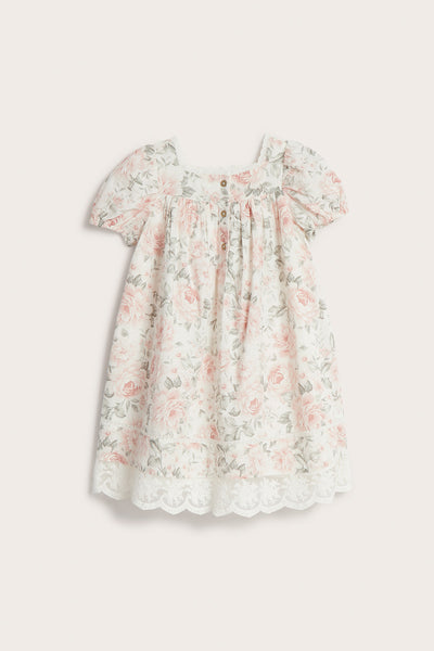 Kids white floral puff sleeve dress