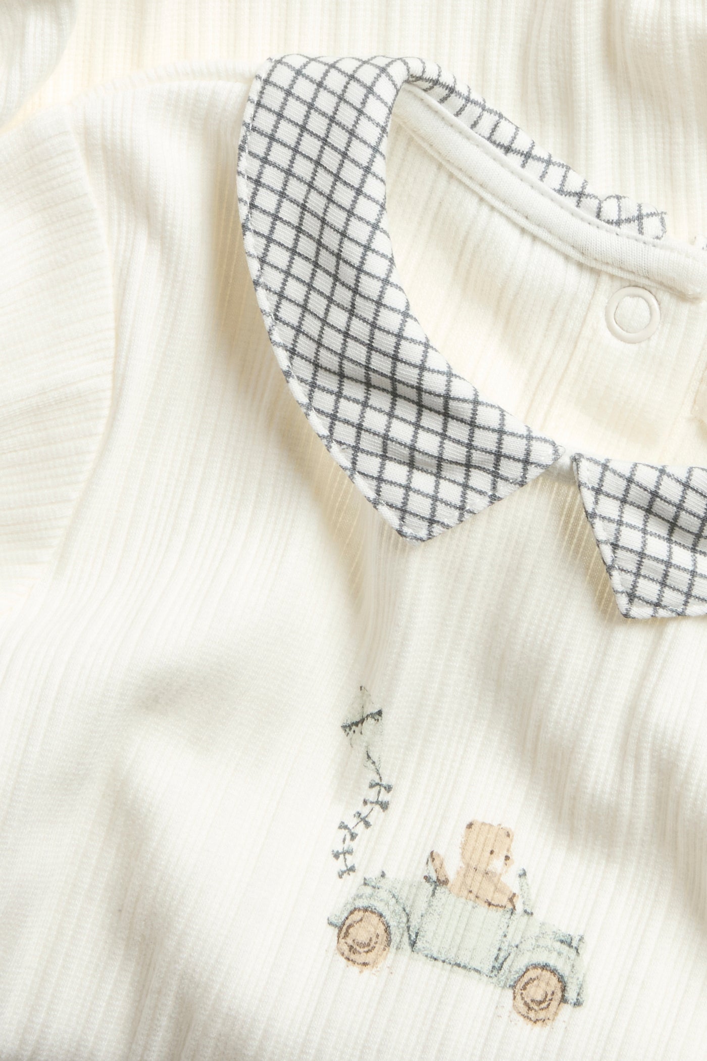 Baby white ribbed teddy bear bodysuit