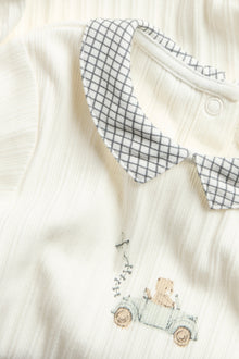 Baby white ribbed teddy bear bodysuit