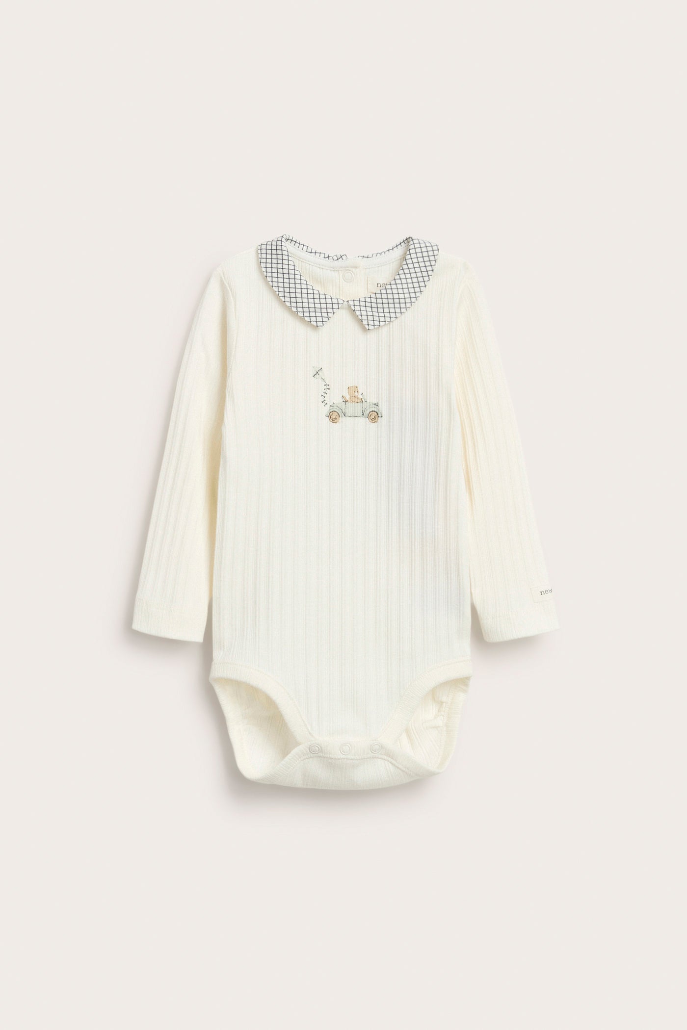 Baby white ribbed teddy bear bodysuit