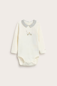 Baby white ribbed teddy bear bodysuit
