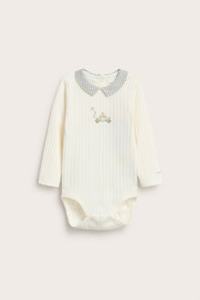 Baby white ribbed teddy bear bodysuit
