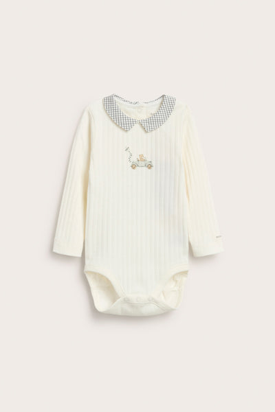 Baby white ribbed teddy bear bodysuit