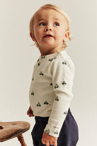 Baby white bodysuit with car motif