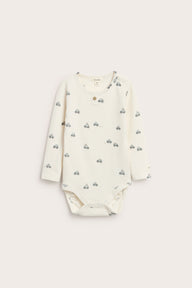Baby white bodysuit with car motif