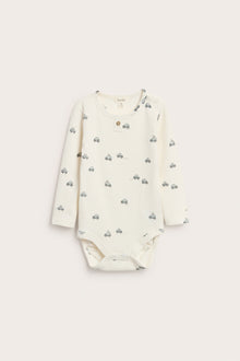 Baby white bodysuit with car motif