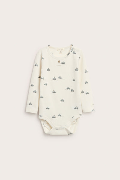 Baby white bodysuit with car motif
