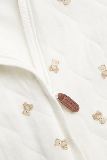 Baby white quilted hooded overall with bear print