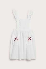 Women's white apron with frill and bow