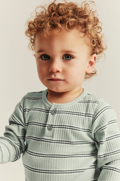 Baby green striped ribbed bodysuit