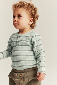 Baby green striped ribbed bodysuit