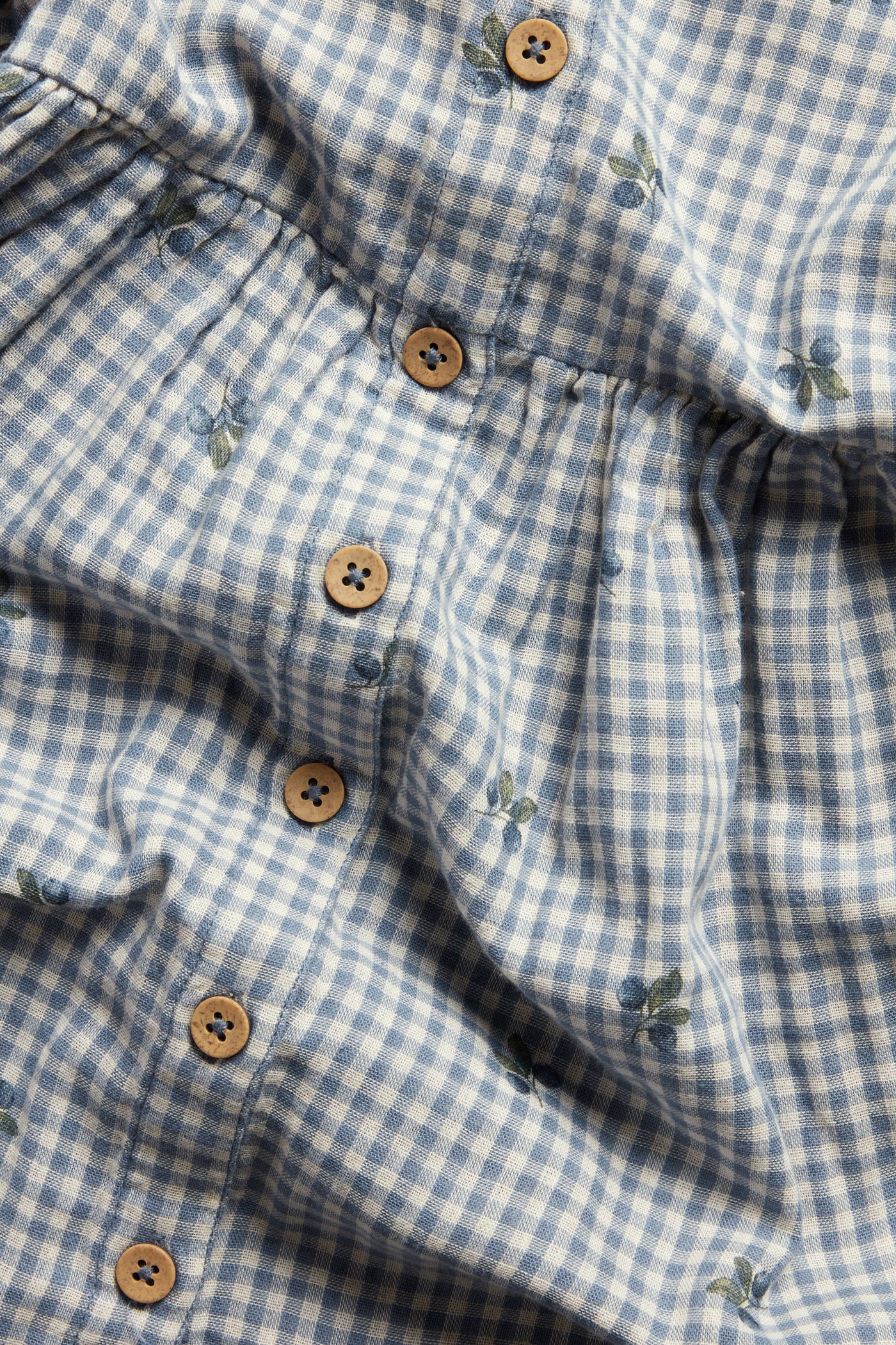 Kids’ blue checked dress with blueberries