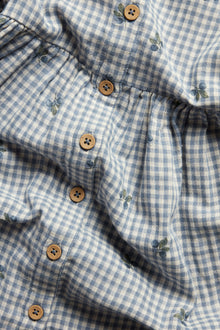 Kids’ blue checked dress with blueberries