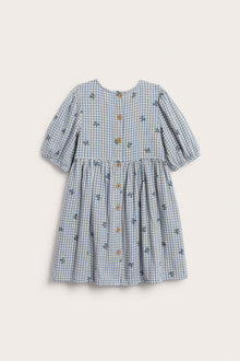 Kids’ blue checked dress with blueberries