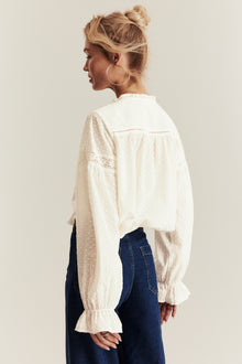 Women's white floral woven lace blouse