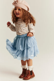 Baby & kids blue embroidered mesh skirt