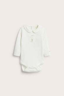 Baby white long-sleeved bodysuit with a collar