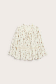 Women's white floral three-quarter sleeve blouse