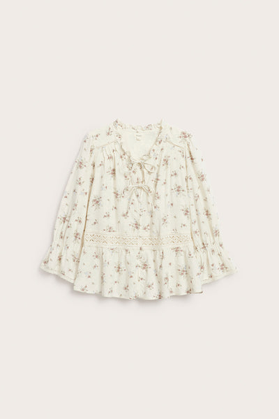 Women's white floral three-quarter sleeve blouse