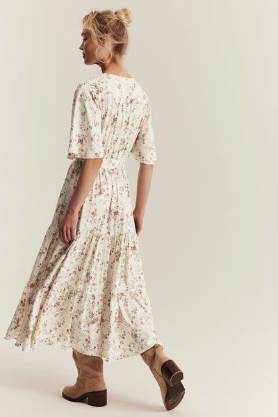 Women's white floral short‑sleeved dress