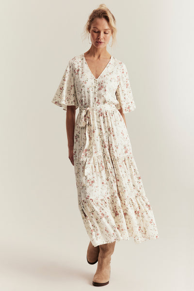 Women's white floral short‑sleeved dress