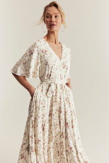Women's white floral short‑sleeved dress