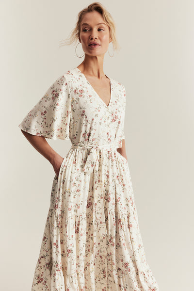 Women's white floral short‑sleeved dress